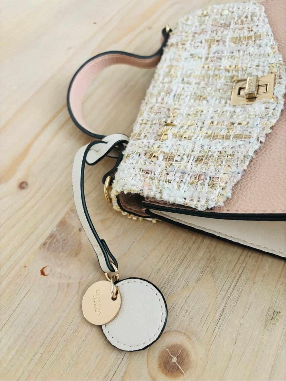 Dune London Blush Pink Tweed‎ Top Handle Satchel Crossbody Purse Bag